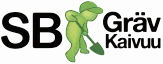 Logo för SB Gräv. Grön gubbe i keps gräver med spade.