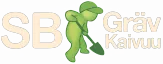 Logo för SB Gräv. Grön gubbe i keps gräver med spade.